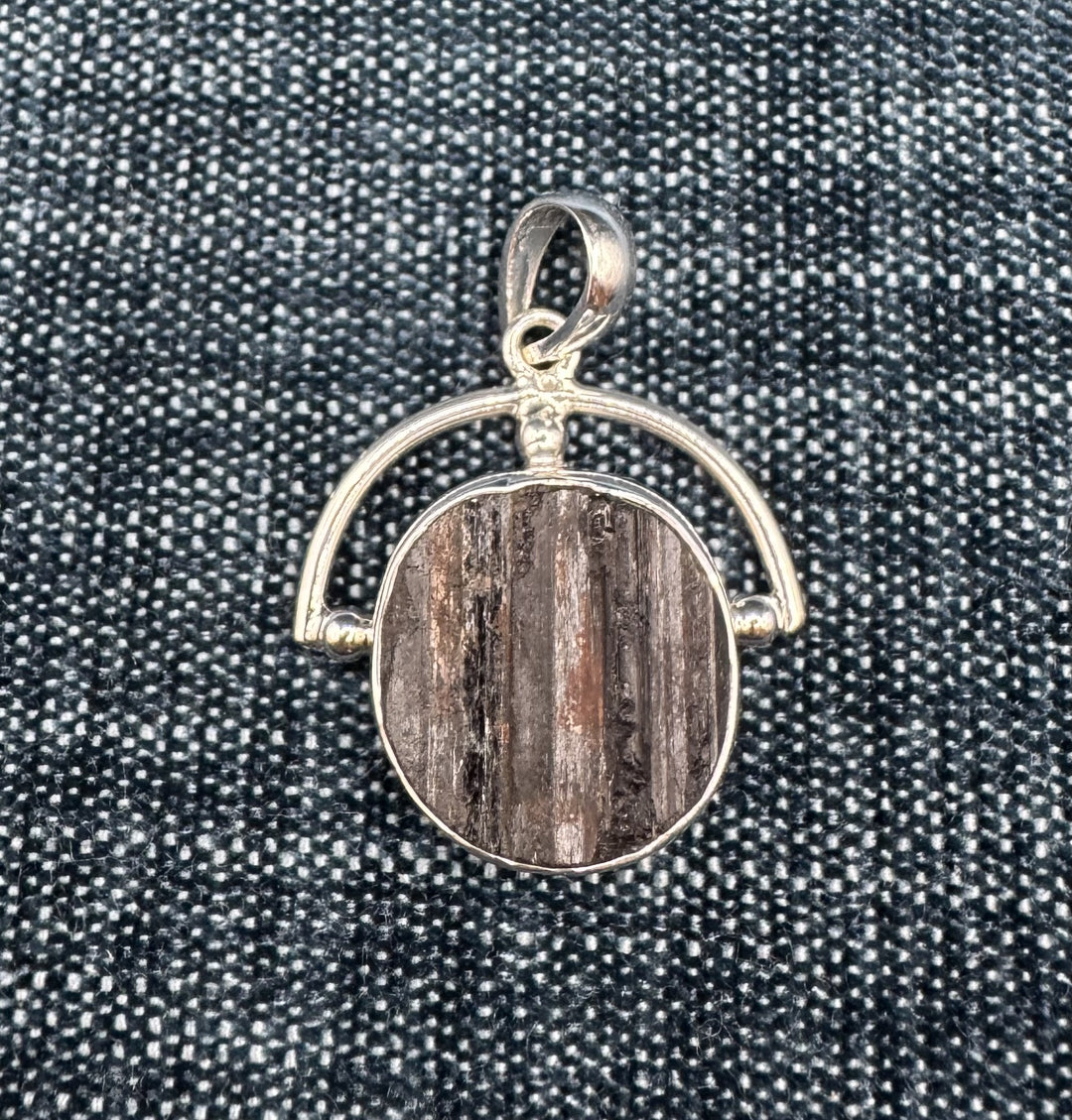 Round Raw Black Tourmaline Pendant