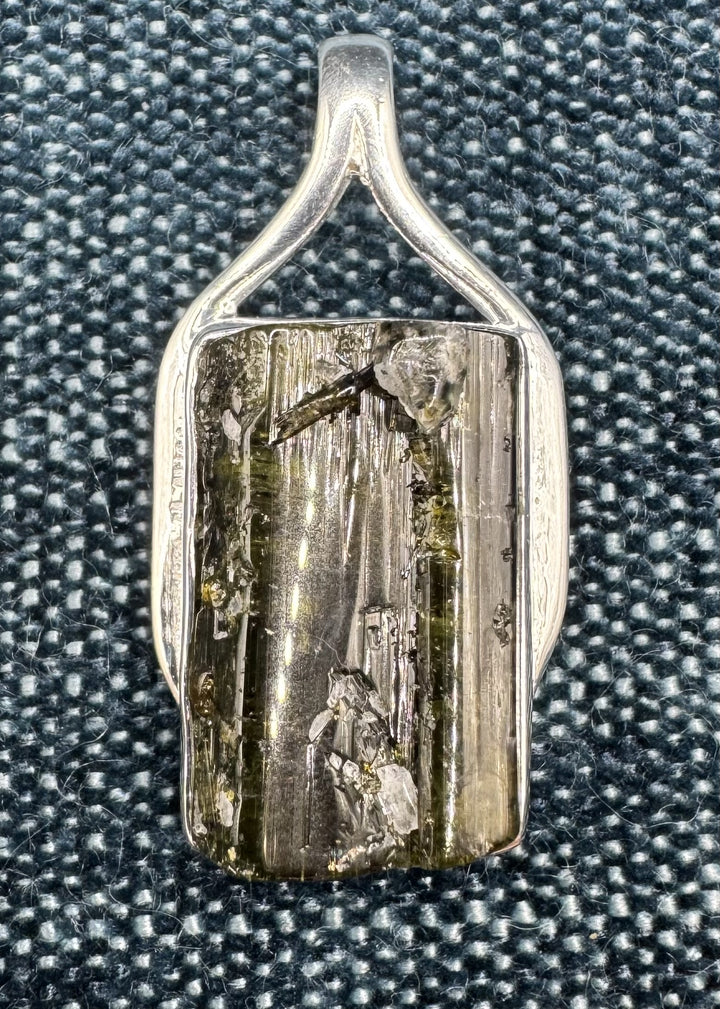 Raw Green Tourmaline Rectangle 2 Pendant