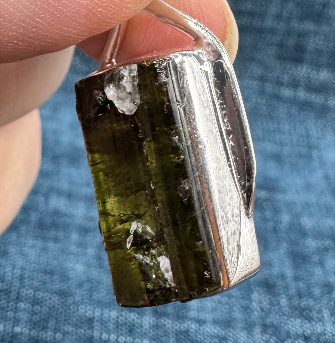 Raw Green Tourmaline Rectangle 2 Pendant