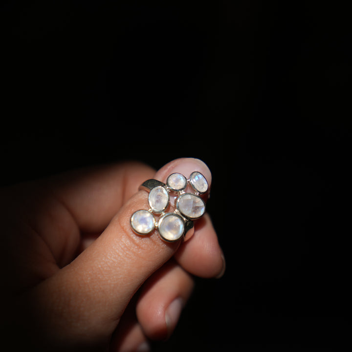 Moonstone Cluster Sterling Silver Ring