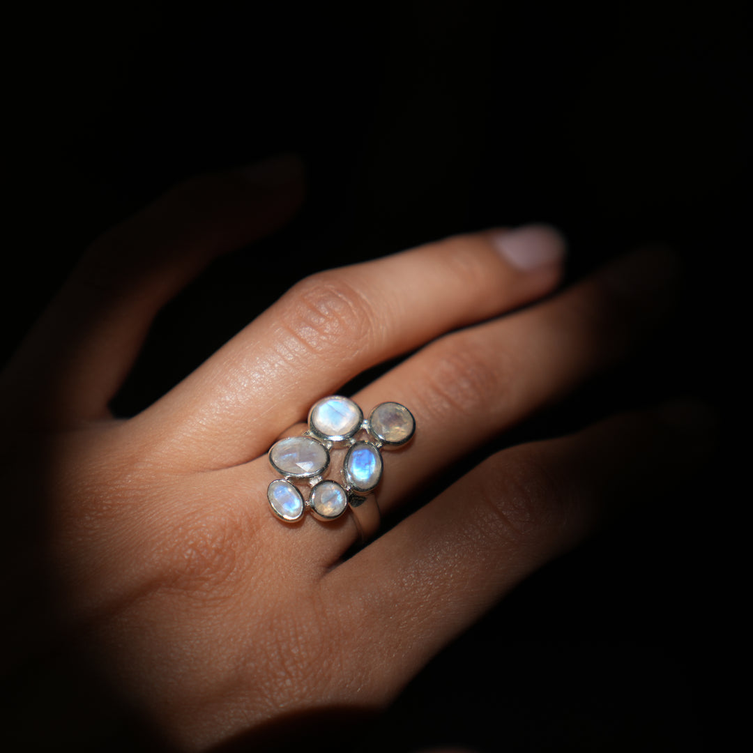 Moonstone Cluster Sterling Silver Ring