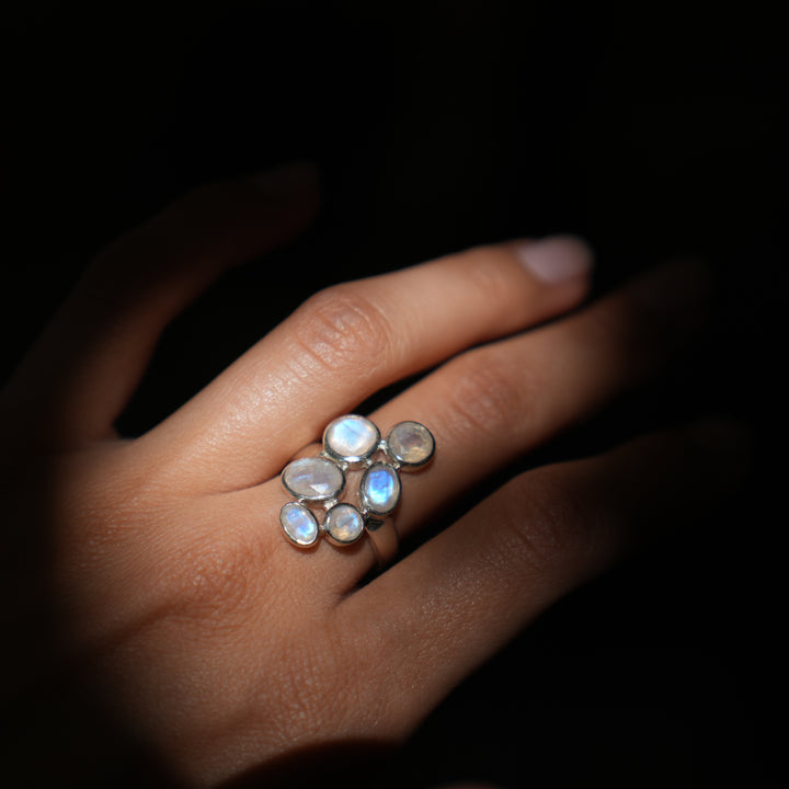 Moonstone Cluster Sterling Silver Ring
