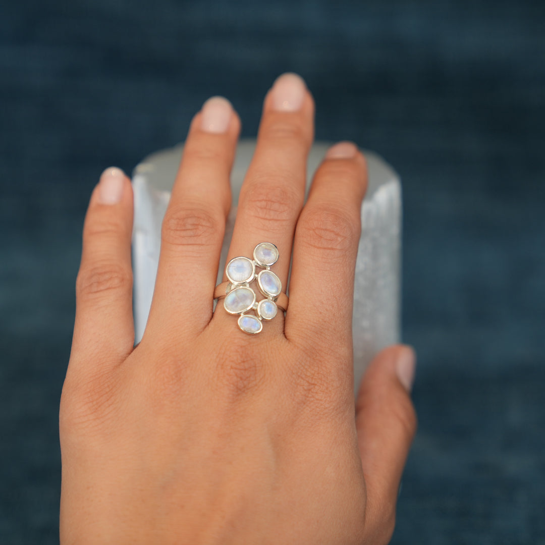 Moonstone Cluster Sterling Silver Ring