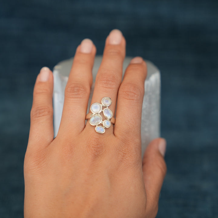 Moonstone Cluster Sterling Silver Ring