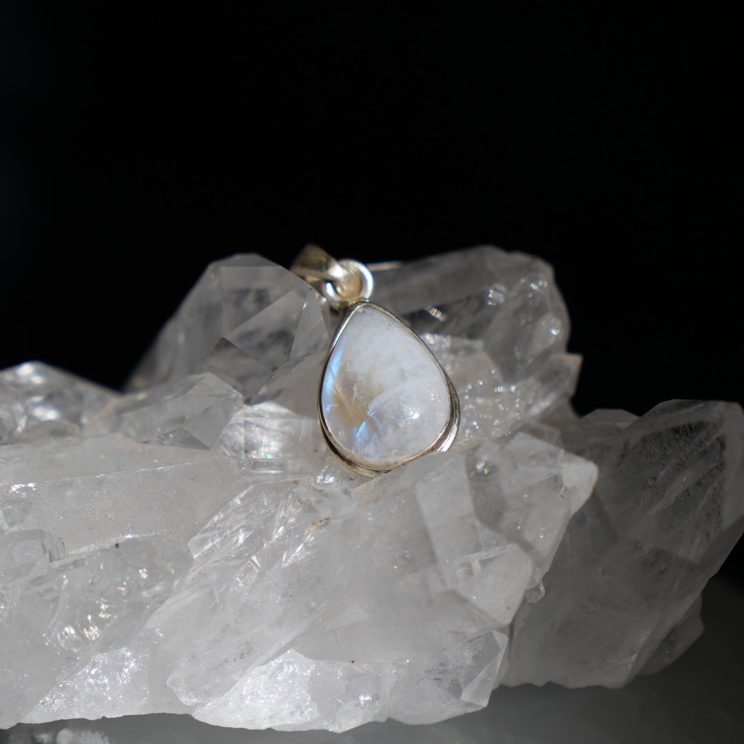 Moonstone Teardrop Sterling Silver Pendant (Aqua#2)