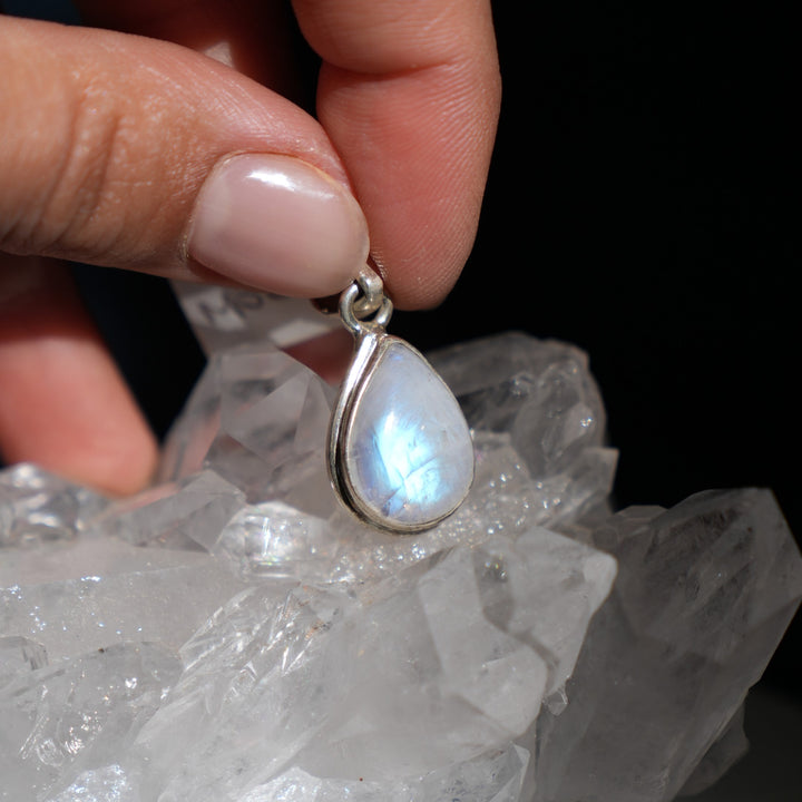 Moonstone Teardrop Sterling Silver Pendant (Aqua#2)