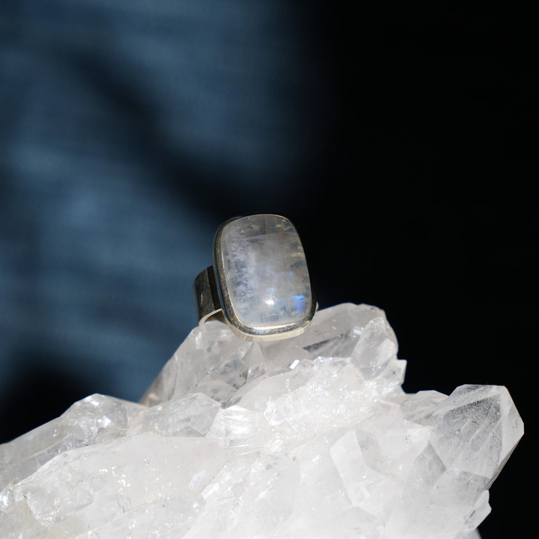 Moonstone Sterling Silver Ring (Large rectangular stone)
