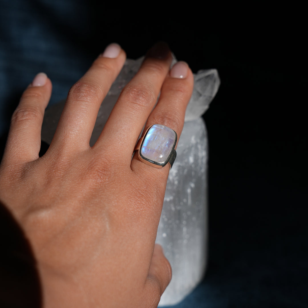 Moonstone Sterling Silver Ring (Large rectangular stone)