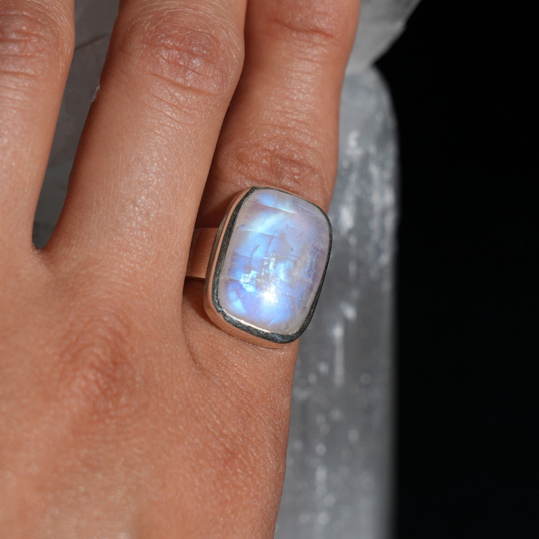 Moonstone Sterling Silver Ring (Large rectangular stone)