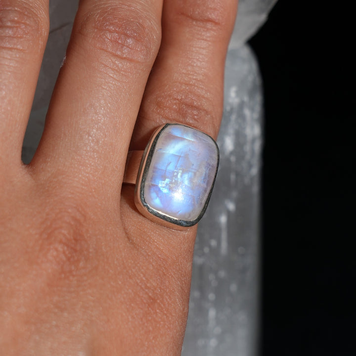 Moonstone Sterling Silver Ring (Large rectangular stone)