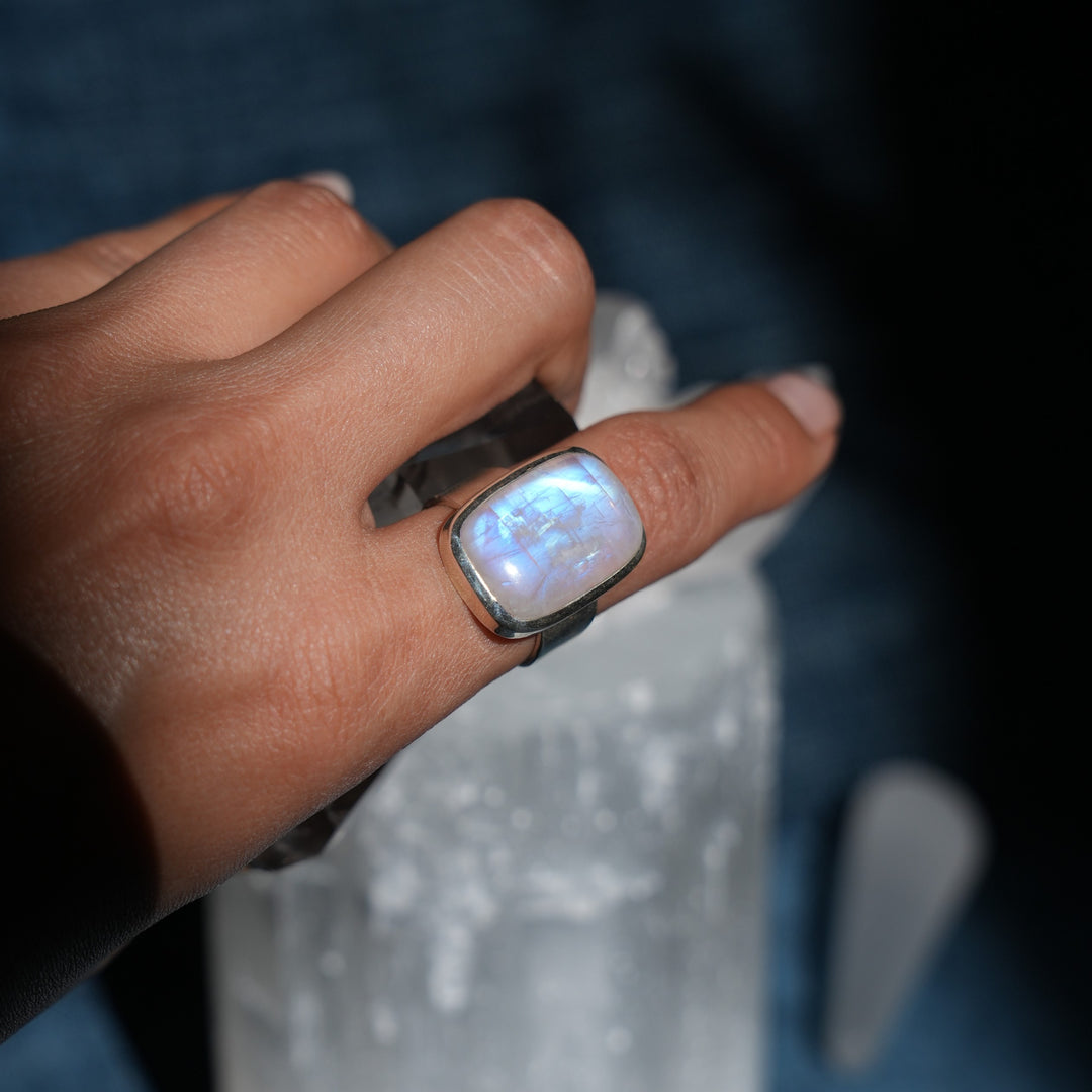 Moonstone Sterling Silver Ring (Large rectangular stone)