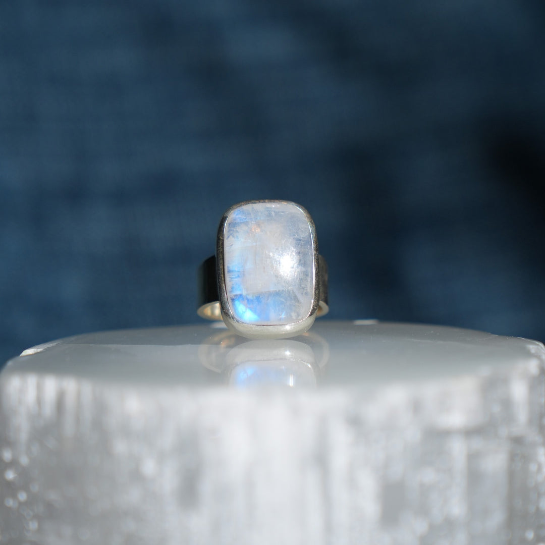 Moonstone Sterling Silver Ring (Large rectangular stone)