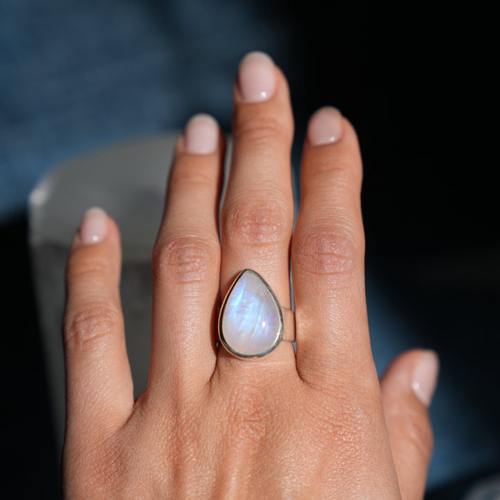 Moonstone Sterling Silver Ring (Large teardrop stone)