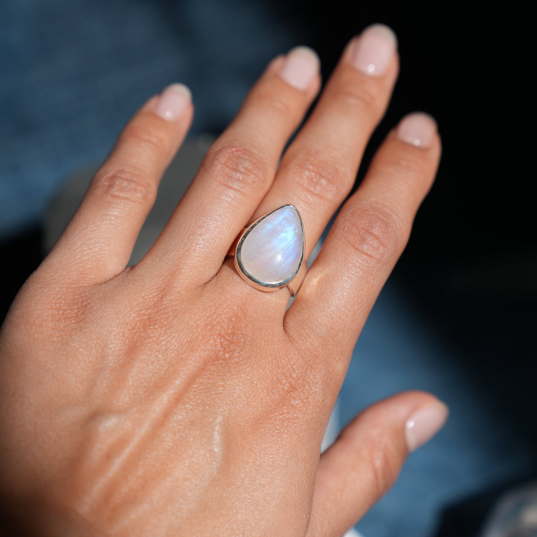 Moonstone Sterling Silver Ring (Large teardrop stone)