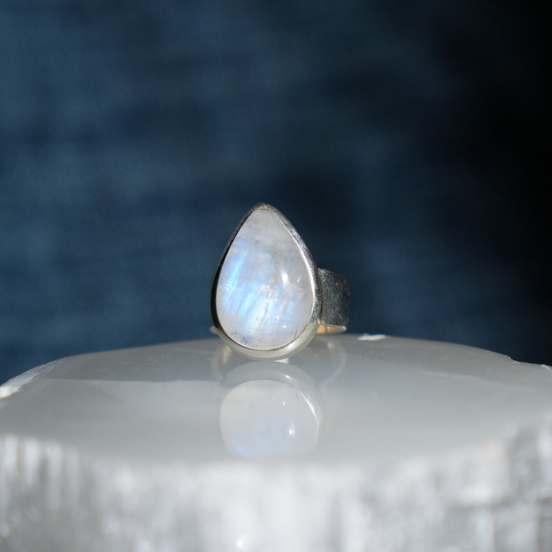 Moonstone Sterling Silver Ring (Large teardrop stone)