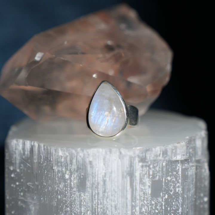 Moonstone Sterling Silver Ring (Large teardrop stone)