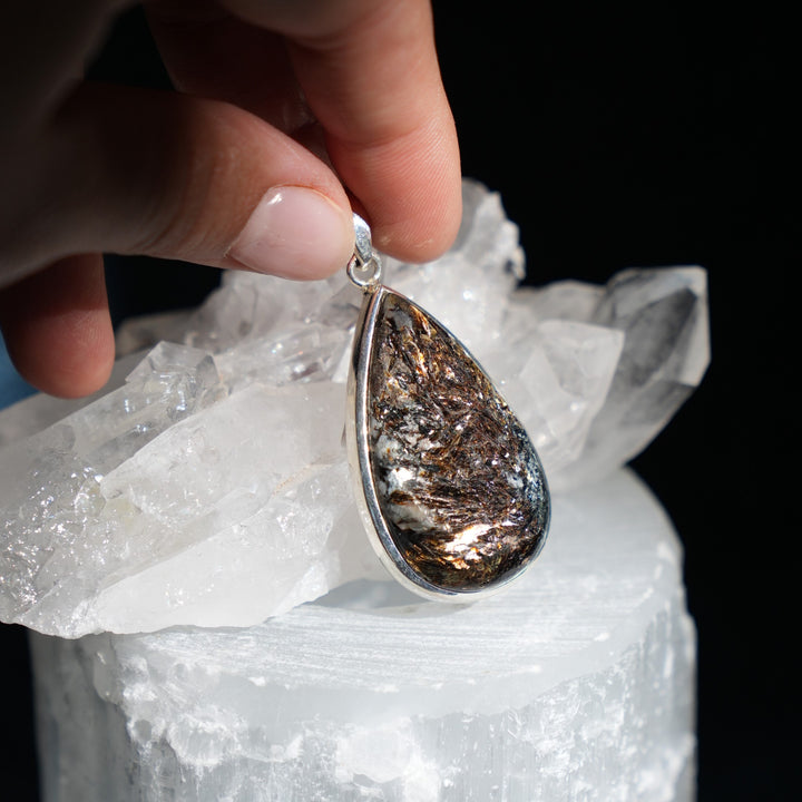 Astrophyllite Teardrop Sterling Silver Pendant (Large)