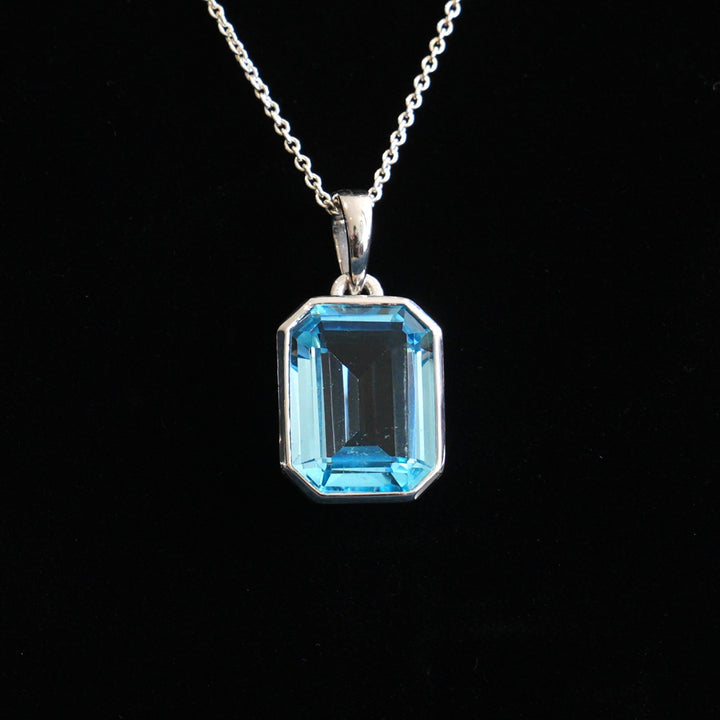 Blue Topaz Sterling Silver Pendant (Emerald Cut)