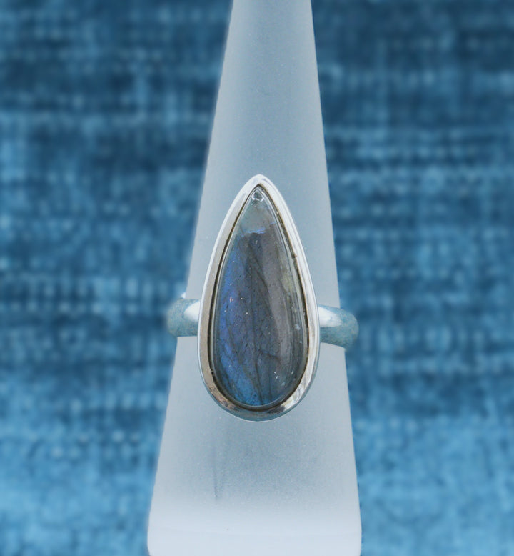 Labradorite Ring Narrow Teardrop