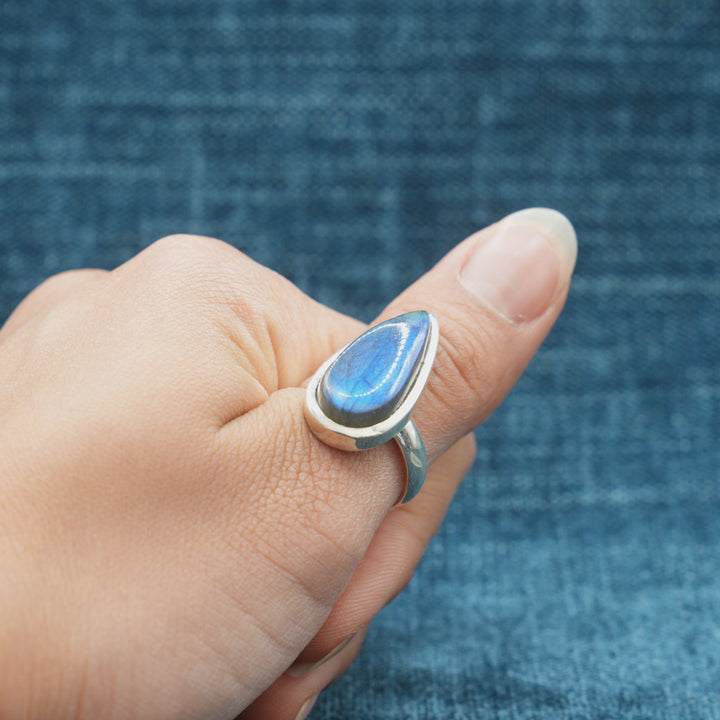 Labradorite Ring Narrow Teardrop