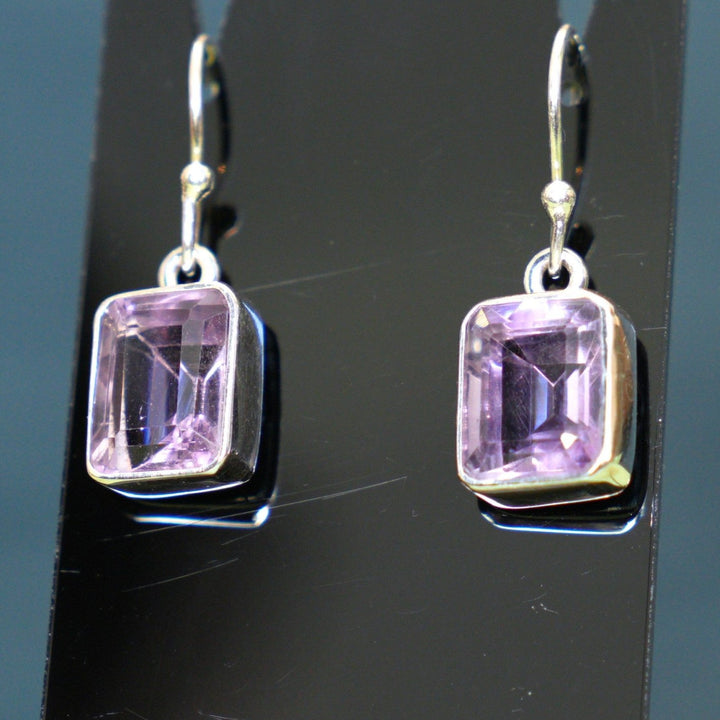 Amethyst "Emerald" Cut Sterling Silver Earrings
