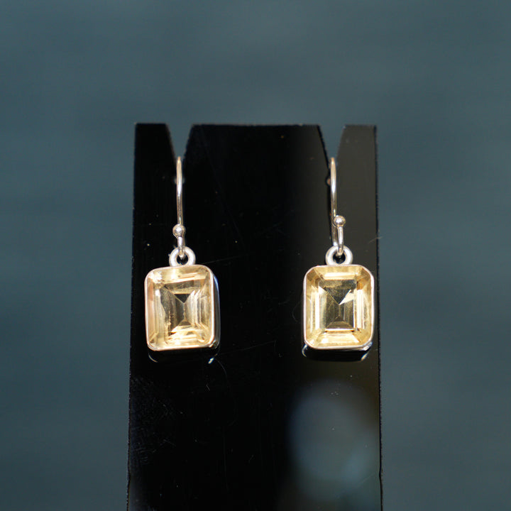 Citrine "Emerald -Cut" Sterling Silver Earrings