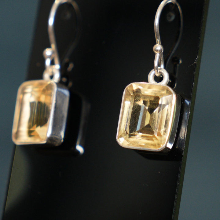 Citrine "Emerald -Cut" Sterling Silver Earrings