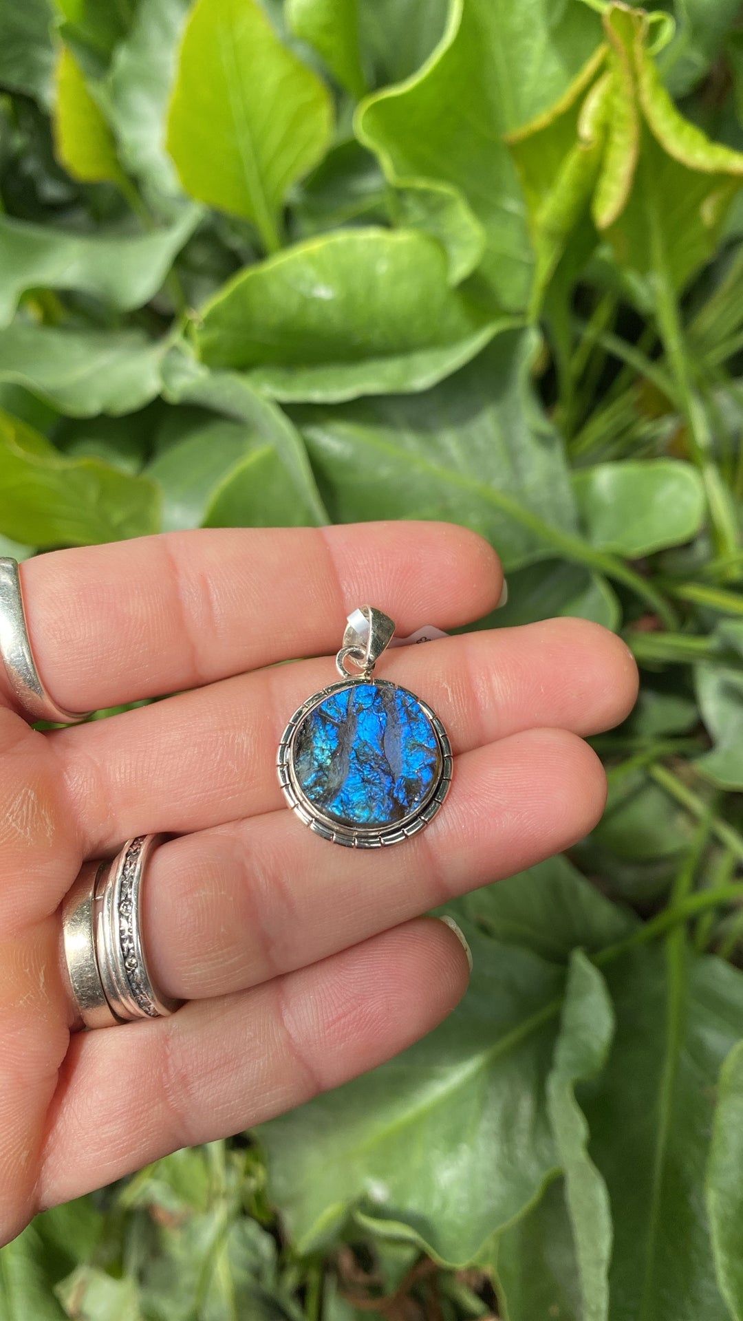 Raw Labradorite Round Pendant