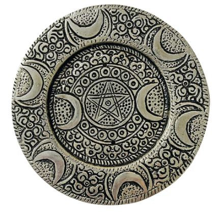 Triple Moon Aluminium Pentacle Golden Incense & Cone Holder