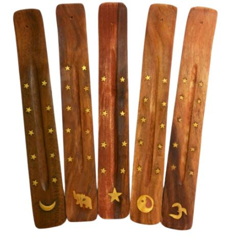 Wooden Flat Ash Catcher with Brass Inlay 25cm Incense Holder
