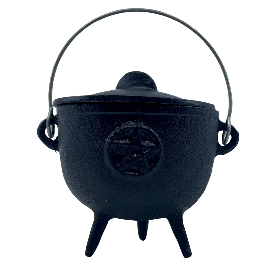 Cast Iron Pentagram Cauldron with Lid 10.5cm