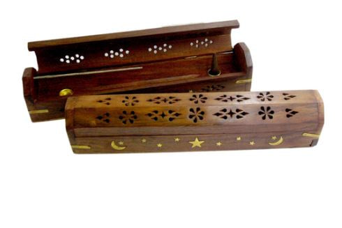 Wooden Hexagonal Lid Box 30 cms Incense Holder